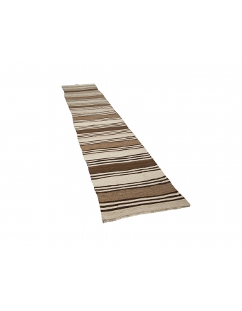 Striped Vintage Brown Kilim Runner Rug - 2`7" x 12`0"