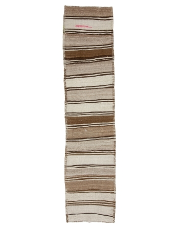 Brown & Cream Vintage Kilim Runner Rug - 2`7" x 11`6"