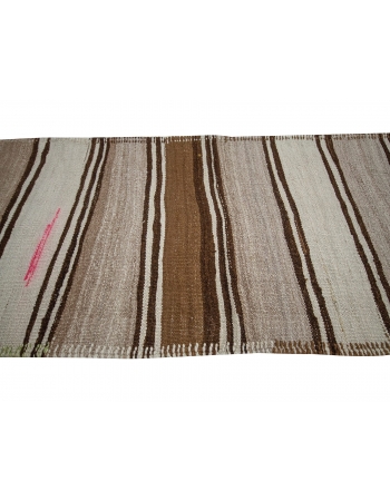 Brown & Cream Vintage Kilim Runner Rug - 2`7" x 11`6"