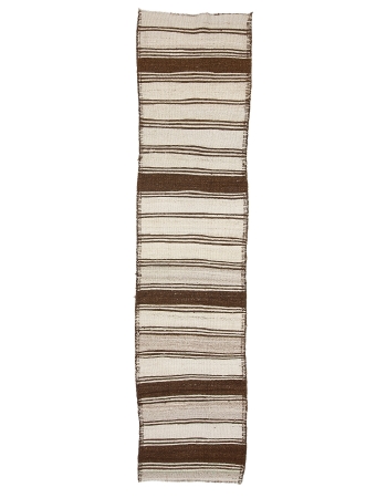 Striped Vintage Brown Kilim Runner Rug - 2`11" x 11`6"