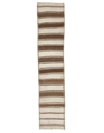 Vintage Cream & Brown Striped Kilim Runner - 2`8" x 13`0"