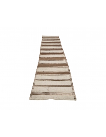 Vintage Cream & Brown Striped Kilim Runner - 2`8" x 13`0"