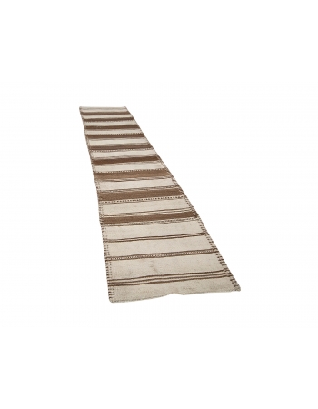 Vintage Cream & Brown Striped Kilim Runner - 2`8" x 13`0"