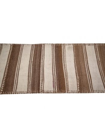 Vintage Cream & Brown Striped Kilim Runner - 2`8" x 13`0"