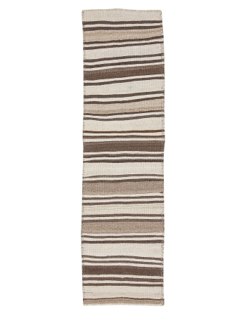 Vintage Neutral Striped Kilim Runner - 2`8" x 9`8"