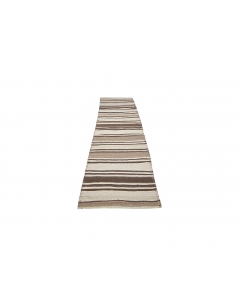 Vintage Neutral Striped Kilim Runner - 2`8" x 9`8"