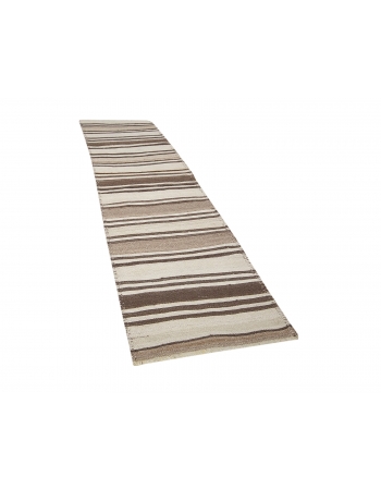 Vintage Neutral Striped Kilim Runner - 2`8" x 9`8"