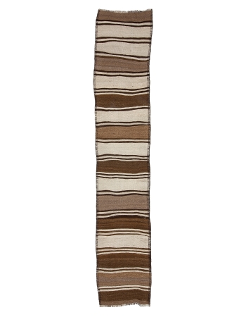 Brown & Cream Vintage Kilim Runner Rug - 2`9" x 13`3"