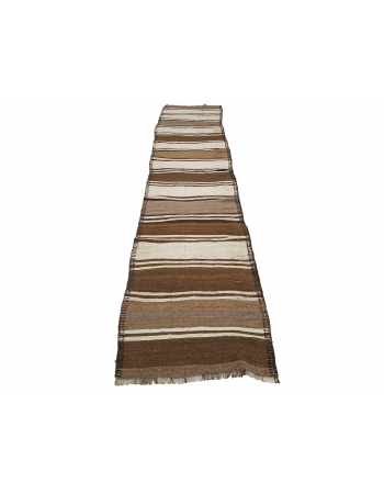 Brown & Cream Vintage Kilim Runner Rug - 2`9" x 13`3"