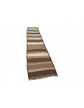 Brown & Cream Vintage Kilim Runner Rug - 2`9" x 13`3"