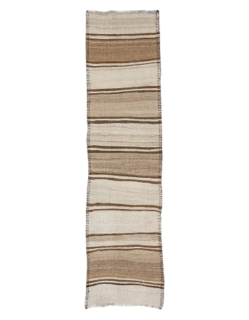 Natural Vintage Wool Kilim Runner Rug - 2`9" x 10`2"