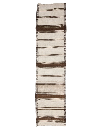 Striped Brown & Cream Vintage Kilim Runner - 2`9" x 11`4"