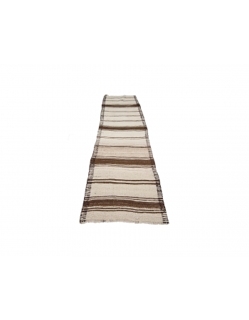 Striped Brown & Cream Vintage Kilim Runner - 2`9" x 11`4"