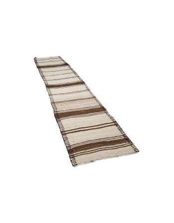 Striped Brown & Cream Vintage Kilim Runner - 2`9" x 11`4"