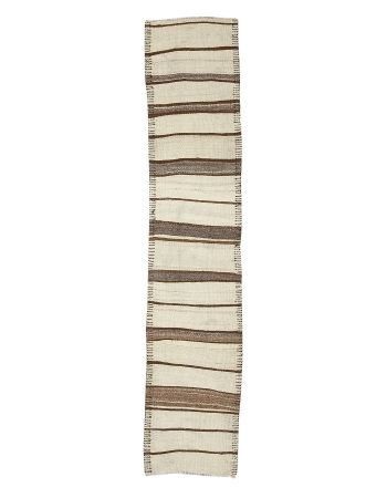 Cream & Brown Striped Vintage Kilim Runner - 2`9" x 12`10"