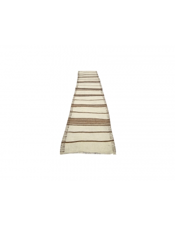 Cream & Brown Striped Vintage Kilim Runner - 2`9" x 12`10"