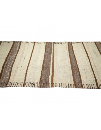 Cream & Brown Striped Vintage Kilim Runner - 2`9" x 12`10"