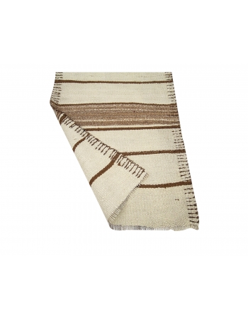 Cream & Brown Striped Vintage Kilim Runner - 2`9" x 12`10"