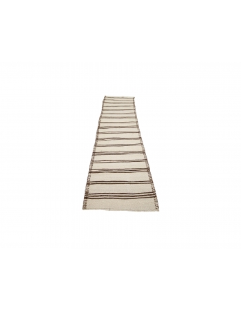 Brown & Cream Vintage Kilim Runner - 2`6" x 10`6"