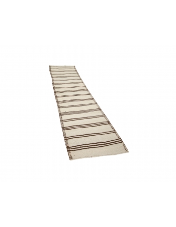 Brown & Cream Vintage Kilim Runner - 2`6" x 10`6"