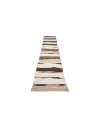 Brown & Cream Striped Vintage Kilim Runner - 2`7" x 12`6"