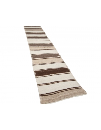 Brown & Cream Striped Vintage Kilim Runner - 2`7" x 12`6"