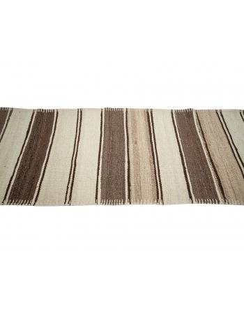 Brown & Cream Striped Vintage Kilim Runner - 2`7" x 12`6"