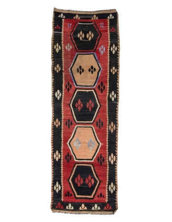 Vintage Turkish Kilim Runner Rug - 3`11" x 11`4"