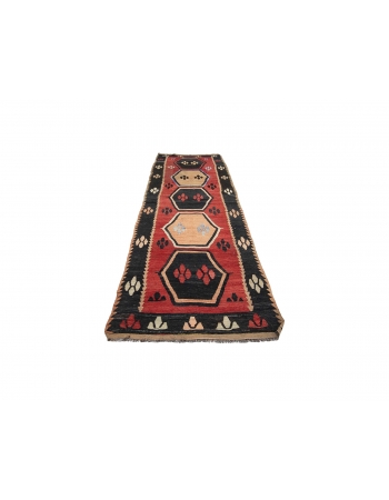 Vintage Turkish Kilim Runner Rug - 3`11" x 11`4"