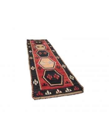 Vintage Turkish Kilim Runner Rug - 3`11" x 11`4"