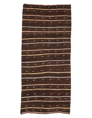 Striped Vintage Brown Kilim Rug - 5`7" x 12`4"