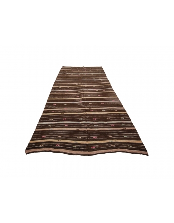 Striped Vintage Brown Kilim Rug - 5`7" x 12`4"