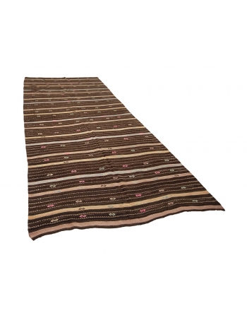 Striped Vintage Brown Kilim Rug - 5`7" x 12`4"