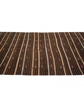 Striped Vintage Brown Kilim Rug - 5`7" x 12`4"