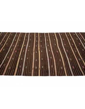 Striped Vintage Brown Kilim Rug - 5`7" x 12`4"