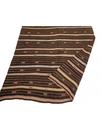 Striped Vintage Brown Kilim Rug - 5`7" x 12`4"