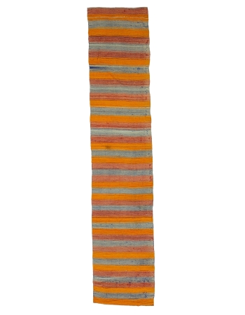 Orange & Blue Striped Kilim Runner - 2`6" x 12`1"