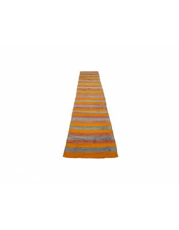 Orange & Blue Striped Kilim Runner - 2`6" x 12`1"