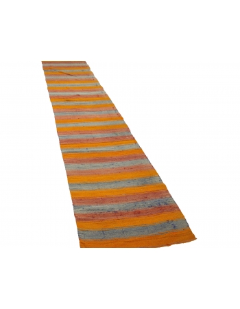 Orange & Blue Striped Kilim Runner - 2`6" x 12`1"