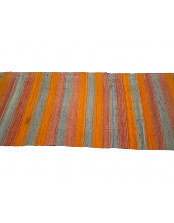 Orange & Blue Striped Kilim Runner - 2`6" x 12`1"