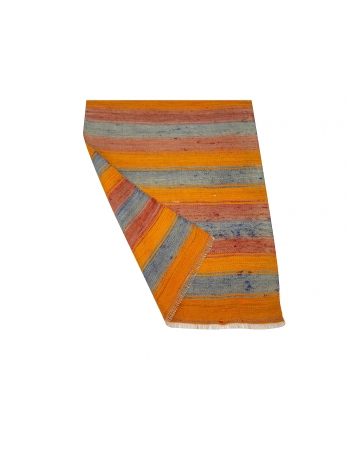 Orange & Blue Striped Kilim Runner - 2`6" x 12`1"