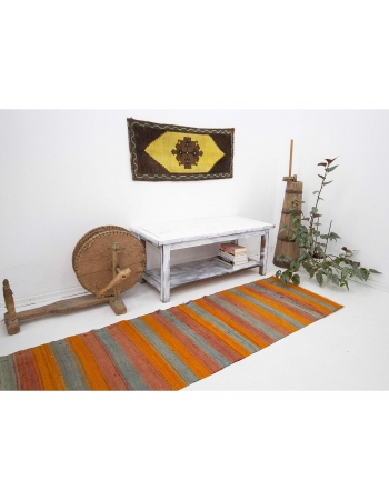 Orange & Blue Striped Kilim Runner - 2`6" x 12`1"