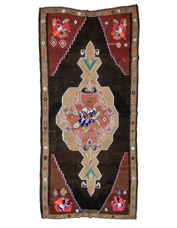 Vintage Handwoven Turkish Kilim Rug - 5`7" x 12`6"