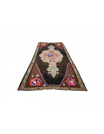 Vintage Handwoven Turkish Kilim Rug - 5`7" x 12`6"