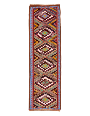 Colorful Vintage Decorative Kilim Runner - 3`1" x 10`6"