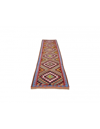 Colorful Vintage Decorative Kilim Runner - 3`1" x 10`6"