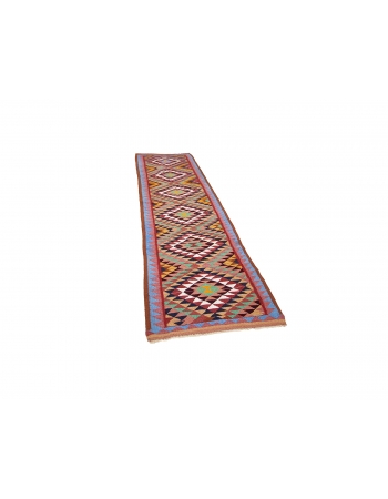 Colorful Vintage Decorative Kilim Runner - 3`1" x 10`6"