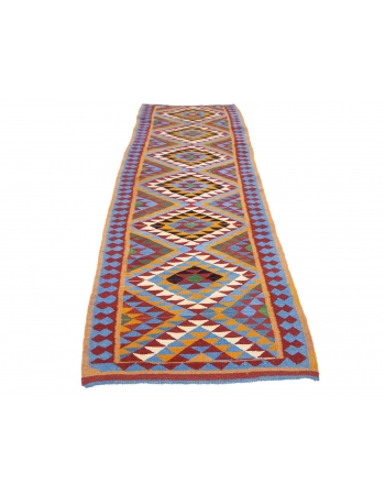 Colorful Vintage Herki Kilim Runner - 3`2" x 9`7"