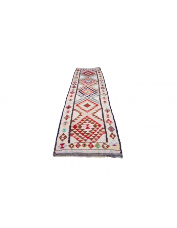 Colorful Unique Vintage Herki Runner - 3`3" x 11`3"