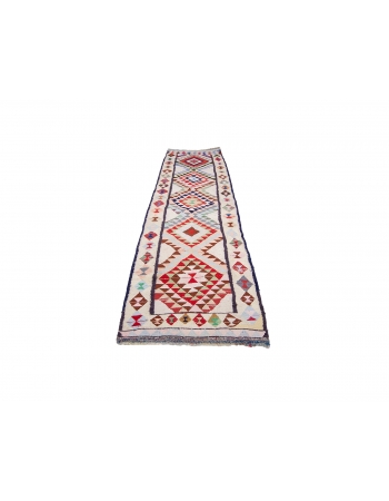 Colorful Unique Vintage Herki Runner - 3`3" x 11`3"